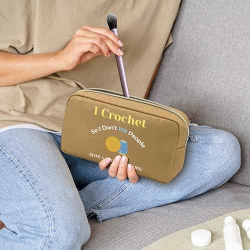 Funny Crocheting Gifts Makeup Bag Crochet Gift for Crochet Lovers Knitting Lovers Crocheter Cosmetic Pouch Crochet Knitting Gifts for Women Knitting Gift for Grandma Auntie Mom Mothers Day