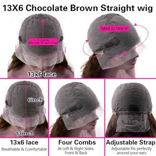 30 Inch Chocolate Brown Lace Front Wig - Human Hair, 13x6 Lace Front, 200% Density HD Lace Frontal, Glueless Lace Closure, Pre Plucked
