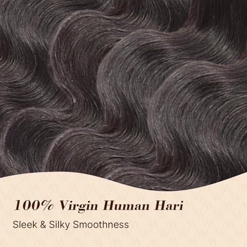 Wequeen 16A Body Wave Human Hair Bundles 28 Inch 100% Unprocessed Brazilian Virgin Hair Quick Weave Bundles Human Hair Extensions Real Human Hair, Natural Black