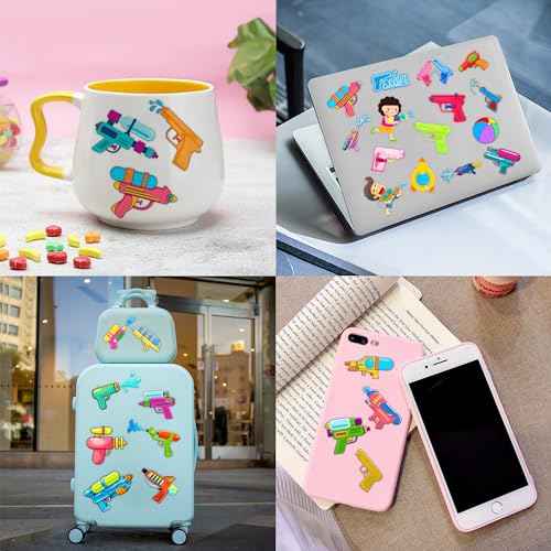 100 PCS Pool Summer Water Gun Temporary Tattoos Sticker Beach Themed Birthday Party Decorations Favors Supplies Gifts Girls Boys Water Game Cute Tattoo Songkran Festival School Reward