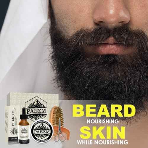 5 Piece Beard Grooming Kit for Men, including All Natural Beard Oil, Beard Balm with Sweet Orange Scent, Comb, Scissors, Storage Bag, Beard Care Set Christmas Birthday Father's Day Gift for Him