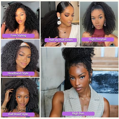 Half Wig Human Hair Jerry Curly Half Wig 200% Density Wear And Go Glueless Wigs Human Hair 3 In 1 Half Wigs With Drawstring Seamless Flip Headband Wig For Women 18Inch