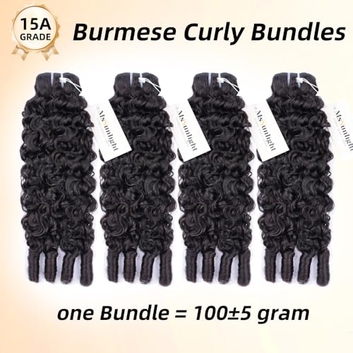 MsSunlight Burmese Curly Bundles Human Hair 22 Inch 100% Unprocessed Quick Weave 15A Water Wave with Spiral Curly End Real Human Hair Extensions Natural Black