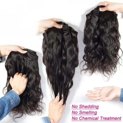 Bundles with Closure Human Hair 16 18 20+14 Inch 100% Unprocessed Brazilian Virgin Hair Extensions 3 Bundles with 4x4 HD Lace Closure Natural Black