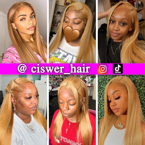 Blonde Lace Front Wigs Human Hair Straight 13x4 HD Lace Wigs Human Hair for Black Women with 180 Density 18 Inch Long Bob 27# Color