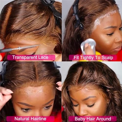 13x6 Lace Front Wig Human Hair 22 Inch Brown Balayage 13x6 HD Lace Frontal Wigs Pre Plucked with Baby Hair Outre Melted Hairline Lace Front Wig Straight Human Hair Wigs Deep Parting Lace Frontal Wig