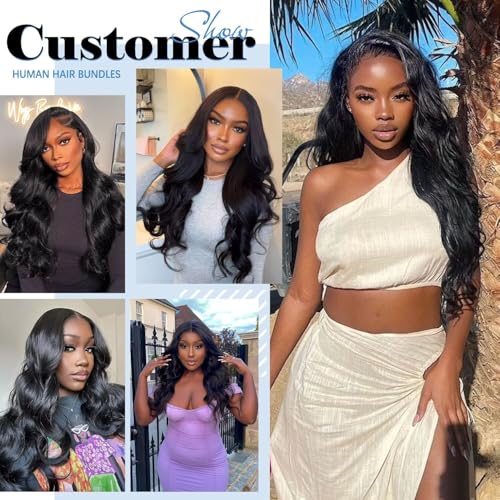 12A Human Hair Bundles 34 Inch Body Wave Bundles Human Hair 100% Unprocessed Brazilian Virgin Weave 1 Bundle for Women Natural Black Real Body Wavy Human Hair Extensions