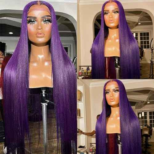 Aubree Glueless Lace Front Wig - Dark Violet Purple Silky Straight Synthetic Hair | Heat Resistant, Pre Plucked Natural Hairline | Ready-to-Wear for Black Women