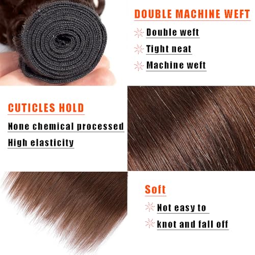Straight Human Hair Bundles Color #4 Chocolate Brown Unprocessed Native Virgin Raw Trippy Hair Extensions 3 Bundles 22 24 26 Inch Quick Weave Double Weft for Black Woman