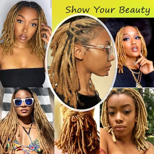 14 Inch Honey Blonde Loc Extensions Human Hair 30 Strands 0.6cm Dreadlock Human Hair Dread Locks Extensions for Men/Women/Kids 27#