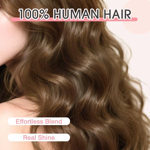TESS Real Hair Toppers for Women Handmade Lace Base Womens Clip In Hairpieces with Bangs 5 Clips Natural Coverage Soft and Secure 2¡¿6", Dark Brown