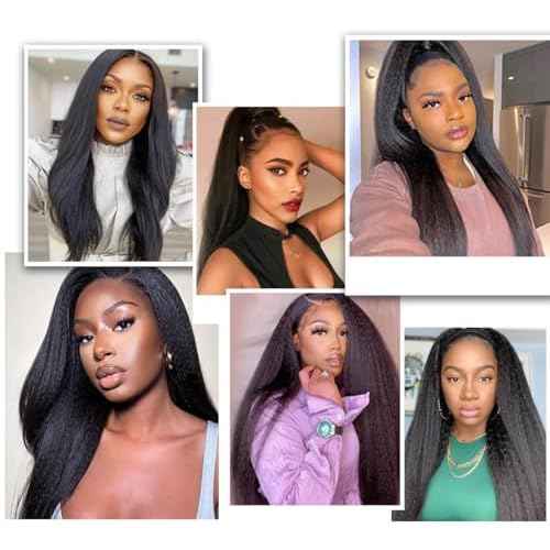 Hair Bundles 12A Yaki Kinky Straight Human Hair 1 Bundles 100% Unprocessed Mongolian Virgin Human Hair Weave Extensions Natural Color Single Bundles (28 inch)