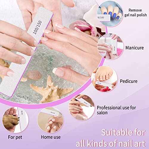 Professional 60/60 Grit Files for Gel and Acrylic Nails - Double Sided Washable Coarse Manicure Tool for Salon