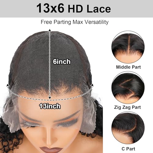 BEAUDIVA Kinkycurly Wig Human Hair 13x6 Lace Front Wigs Human Hair Afro Kinky Curly Wig 16 inch Pre Plucked 180% Density Black Jerry Curly Afro Kinky-Curly Natural Hairline Bouncy Thick Average Size