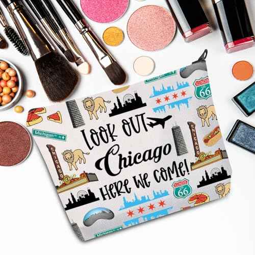 JNIAP Chicago Makeup Bag Chicago Themed Gifts Chicago Souvenirs Gifts Chicago Zipper Pouch Chicago Trip Gifts (look out Chicago)