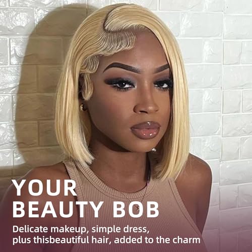 Blonde Bob Wig Human Hair 613 Lace Front Wig Human Hair 13X4 lace Front Bob Wig Pre Plucked With Baby Hair 210% Density 613 Short Bob Wigs for Women 10inch