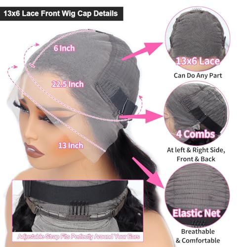 Straight Lace Front Wigs Human Hair Pre Plucked 13x6 Glueless HD Lace Frontal Wig with Baby Hair - Natural Black Color, 22 Inch