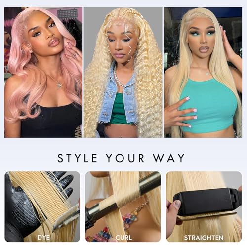 613 Bundles Human Hair 12 14 16 Inch Blonde Body Wave Bundles 100% Unprocessed 16A Brazilian Virgin Hair 3 Bundles Human Hair Body Wave Hair Extensions for Women can be Dyed Bleached