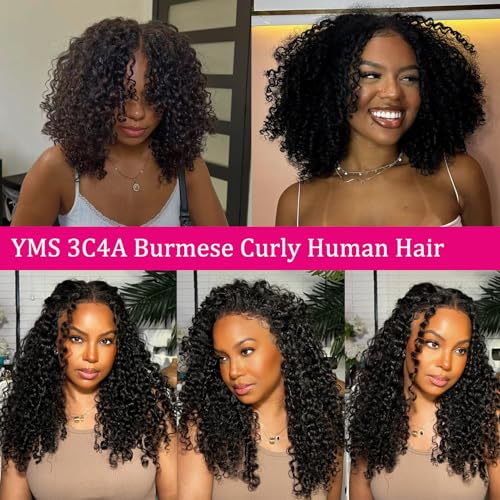 YMS 3C4A Burmese Curly Human Hair Transparent 5x5 Lace Closure 14 Inch 16A Unprocessed Burmese Raw Hair Real Human Hair Lace Closure Natural Black
