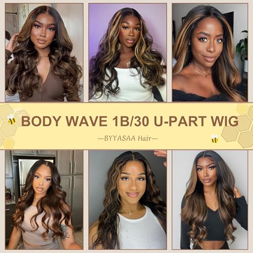 U Part Human Hair Wig Body Wave1B/30 U Part Wig Human Hair for Black Women Glueless Wigs Natural Hair Wig Beginner Friendly Middle Part 180% Density 20inch