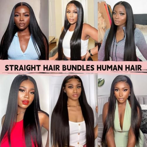 Straight Human Hair 3 Bundles Peruvian Virgin Human Hair Bundles 16 16 16 Inch 100% Unprocessed Straight Bundles Human Hair Extensions 300 Gram Double Weft Nature Black Color (3 Bundles)