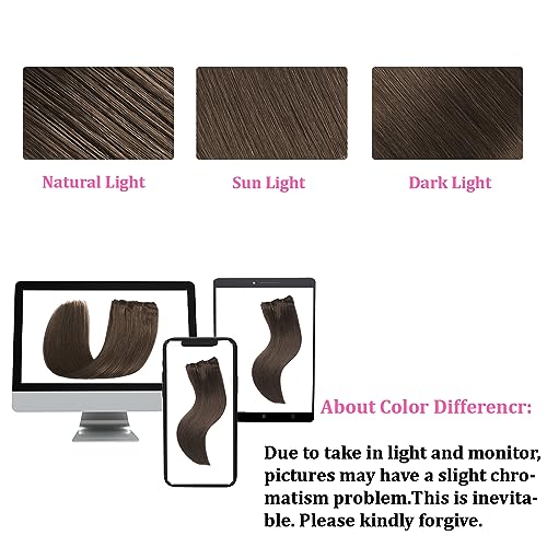 Chocolate Brown Clip in Hair Extensions Real Human Hair Clip ins Remy Human Hair Clip in Extensions Invisible Natural Straight Seamless Clip on Hair Extensions 8pcs Double Weft 22 Inch 90g