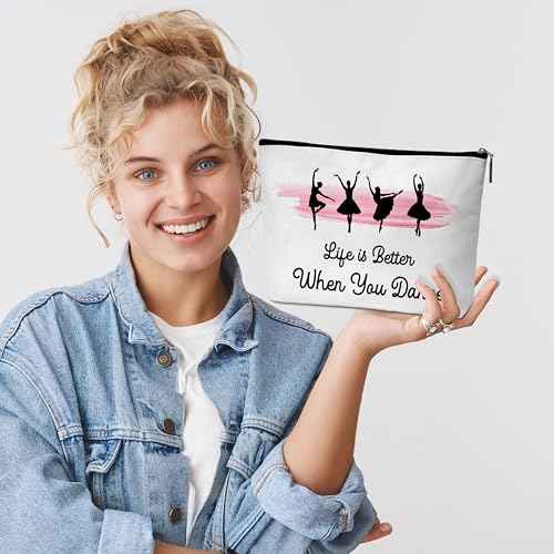 Ballerina Makeup Bag Zipper Pouch, Ballet Dancing Cosmetic Bag for Purse Travel Toiletry Bag, Dancer Gifts for Women Girls - A35