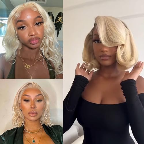 613 Bob Wig Human Hair Blonde 13x4 Frontal Lace Wig 14 Inch Body Wave 180% Density HD Transparent Lace Front Wigs Human Hair Wigs for Black Women Pre Plucked