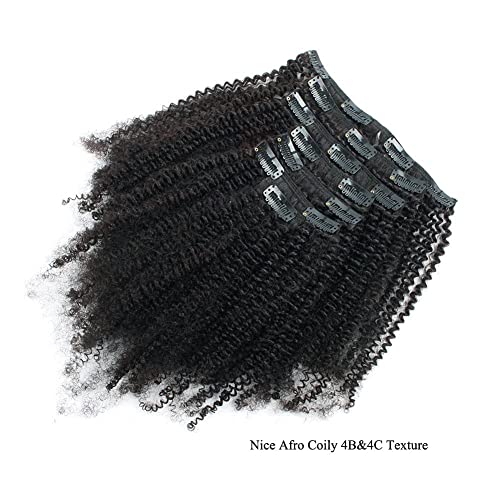ABH AMAZINGBEAUTY HAIR Afro Coily Clip in Hair Extensions Real Human Hair 4B and 4C Double Wefts Remy Coily Clip ins for African Americans 120 Grams 7pcs 17 Clips, #1B Natural Black 12 Inch
