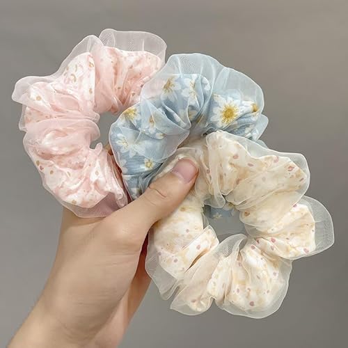 Daisy Floral Hair Ties for Girls - Elastic Non-Slip Ponytail Holders for Thick and Thin Hair, Scrunchies Hair Accessories for Women, 4Pcs