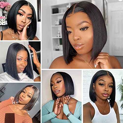 CHUDI 4x4 Bob Lace Front Wigs Straight Human Hair 180% Density Glueless Bob Lace Closure Wigs for Women Middle Part Wigs Unprocessed Brazilian Virgin Human Hair 8 inch