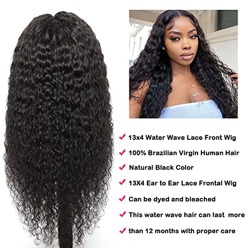 Lace Frontal Wigs Human Hair Water Wave Wig HD Transparent Lace Front Wigs Human Hair Wet and Wavy Virgin Hair Wigs Pre Plucked Hairline with Baby Hair Deep Wave Human Hair Wigs for Women 20