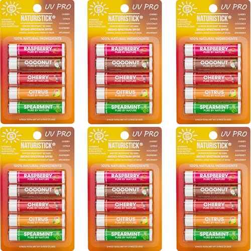 Naturistick SPF 30 Vegan Lip Balm ? Mineral Sunscreen (Zinc Oxide) | Broad Spectrum UVA/UVB | 100% Natural, Coral-Friendly Formula | 30-Pack Raspberry, Coconut, Cherry, Citrus, Spearmint | Made in USA