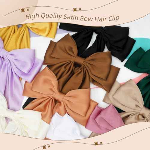 Dark Green Satin Long Tail Large Hair Bows for Women - 2Pcs Wedding Prom Gift Ribbons, Clips and Accessories