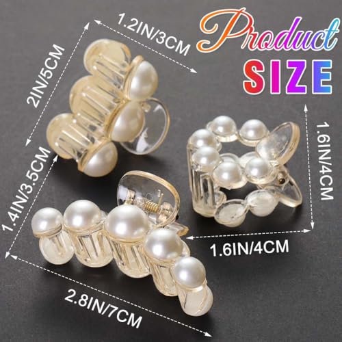 BARTOSI Pearl Claw Clips Cute Small Hair Clips Nonslip Hair Claw Barrettes Hair Accessories for Women and Girls (Pack of 3)