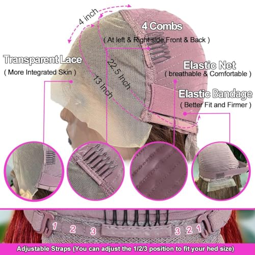 Red Lace Front Wigs Human Hair Body Wave 13x4 HD Transparent Hot Red Lace Front Wig Human Hair Wear and Go Glueless Burgundy Red Wigs Human Hair Pre Plucked with Baby Hair Colored Wigs For Black Women