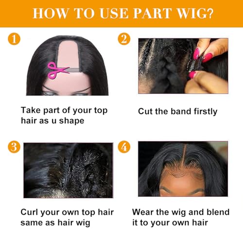 U Part Human Hair Wig Body Wave for Women Brazilian Remy Upart Human Hair Wig Beginner Friendly No Sew in NO Glue Half Wig 180% Density Natural Color 20Inch