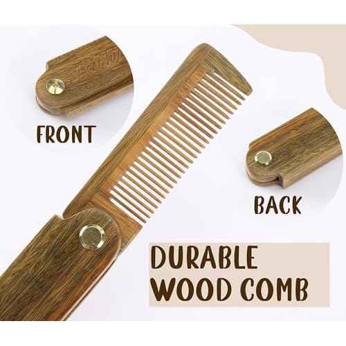 Wooden Beard Moustache Combs Folding Pocket Carving Hair Comb for Men with Adjustable Angle for Grooming Beard and Hair Gift for Husband
