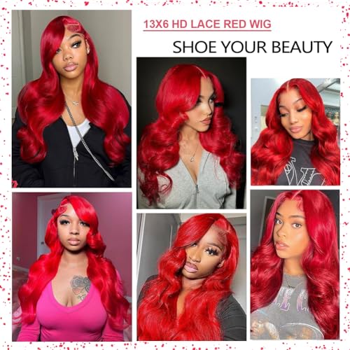Red Wig 13x6 Lace Front Wigs Human Hair 22 Inch Body Wave Lace Front Wigs Human Hair Red 200 Density HD Colored Body Wave Frontal Wigs
