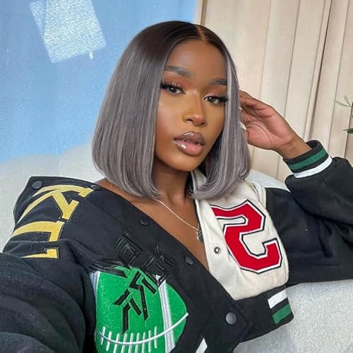 Selina Hair 2x6 Bob Wigs Human Hair P4/Grey Color Brazilian Virgin Hair HD Lace Front Wigs Human Hair Glueless Bob Wig with Baby Hair Straight Bob for Women 10 lnch