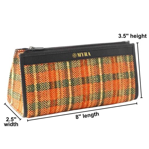 Myra Bag Pouch for Women - Southwestern Aztec Canvas Cosmetic Makeup Bag for Travel - Orange