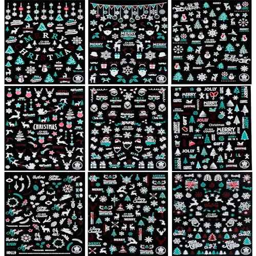 Christmas Luminous Nail Art Stickers, Fluorescent Nail Self-Adhesive Decals, Glow in The Dark Nail Art Design Snowflake Elk Christmas Nail Sticker Decoration for Women Manicure 3D Nail Decal£¨6Sheet