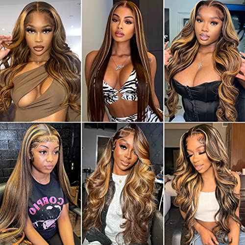 Highlight Ombre Lace Front Wigs Human Hair 13x6 Body Wave Frontal Wigs Pre Plucked With Baby Hair 180% Density 4/27 Colored Honey Blonde Wig Human Hair for Women 24 Inch