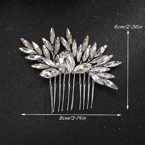 Teyglen Hair Comb, Bridal Wedding Gold Crystal Handmade Hair Side Comb, Red Blue Black Rhinestone Crystal Hair Pieces, Vintage Headpieces for Women Bride Girls