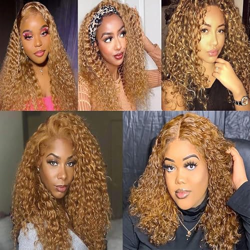 #27 Honey Water Wave Human Hair Bundles 3 Bundles Brazilian Virgin Human Hair Extensions Unprocessed Hair Bundles for Women 26 28 30 Inch