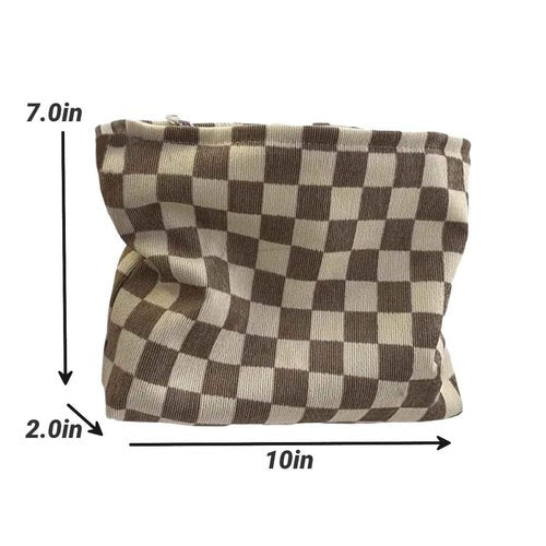 BIVIZKU Travel Checkered Makeup Bag, Corduroy Cosmetic Bag for Purse, Small Cosmetic Zipper Pouch Cute Travel Checkered Makeup Bag Gift for Women,Girls (3 pack)