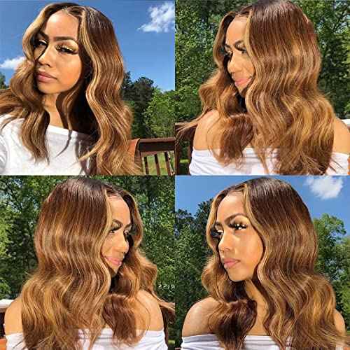 4/27 Lace Closure Human Hair Pre Plucked With Baby Hair Body Wave Brown To Honey Blonde Two Tone 4X4 Free Part Bleached Knots Brazilian Virgin Closure Human Hair 20 Inch