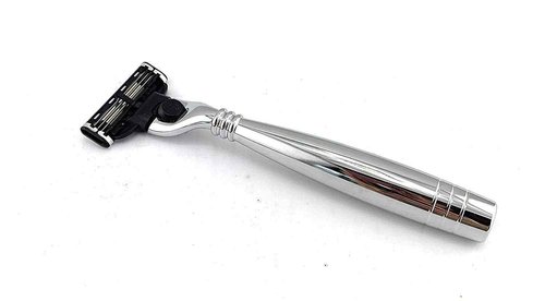 G.B.S Modern Shaving Set, Compatible Razor with 3 Blade Lubricated Strip Cartridge, Badger Shaving Brush with Chrome Handle, Stainless-steel Razor and Brush Stand