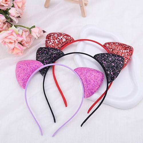 Cat Ear Headband Party Favors Cosplay Halloween Hairband Festival Hair Accessories for Women Holiday Headbands for Girls Christmas Headband Costume Glitter Ears Costume Headwear Halloween Head Bands