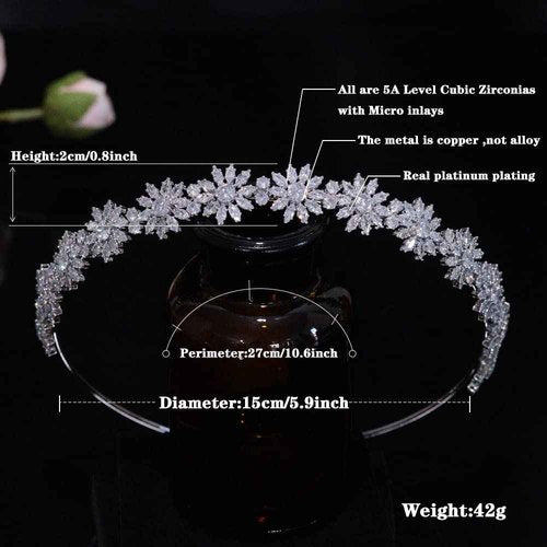 Aoligrace Cubic Zirconia Floral Wedding Bride Headband Zircon Prom Party Headpiece for Women CZ Bridal Tiara Hair Accessories